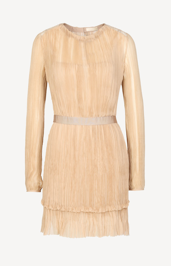 Silk dress with pleats in nude