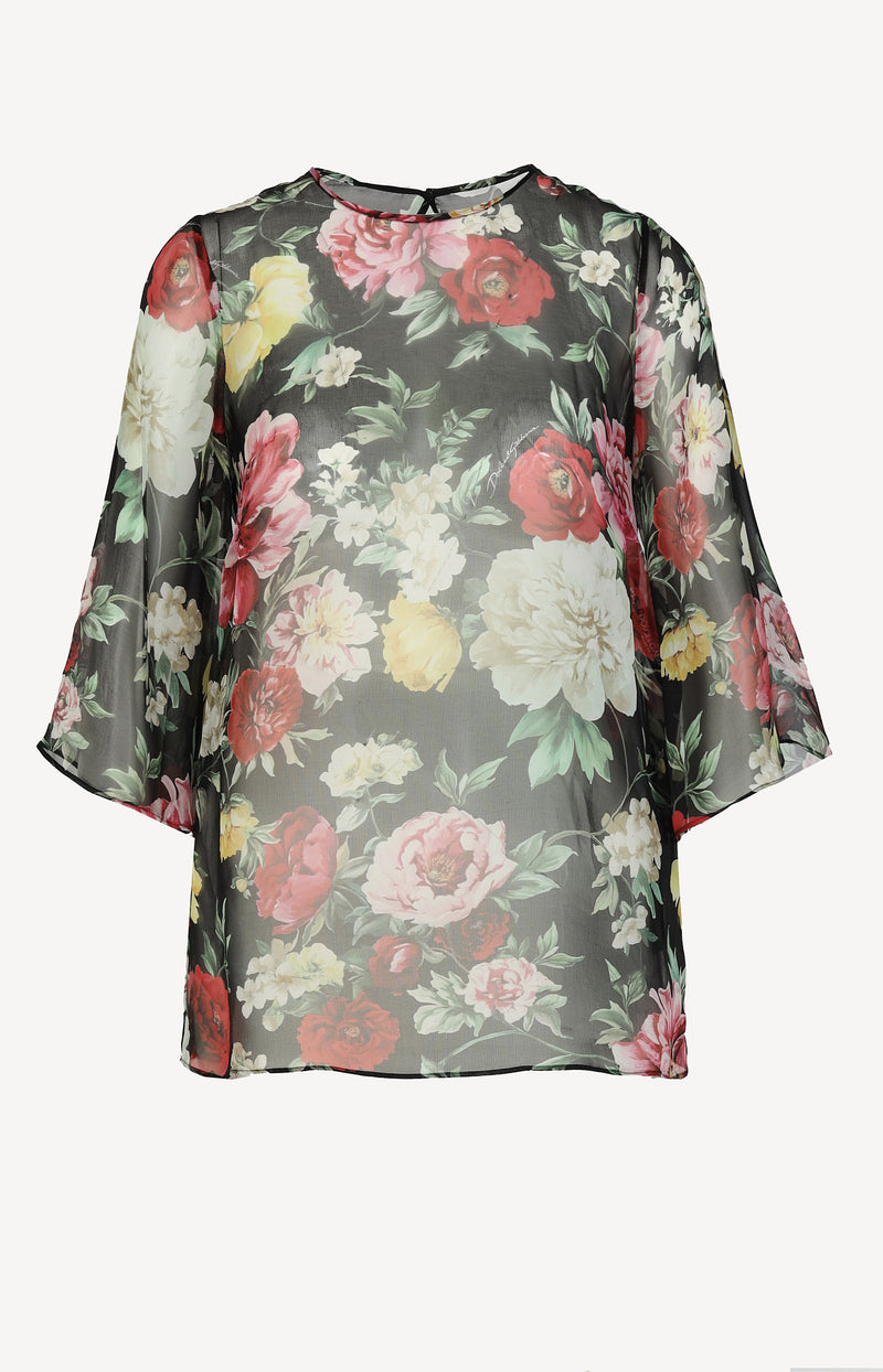 Transparent blouse with floral pattern