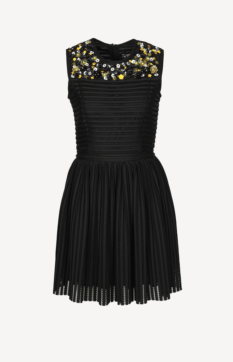 Cocktail dress with decorative stones in black