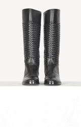 Leather boots Intrecciato in black